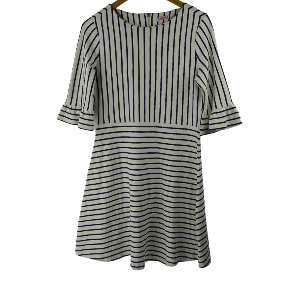 Cath Kidston Size 8 (US) Striped Dropped Waist Flounce Sleeve A-Line Dress